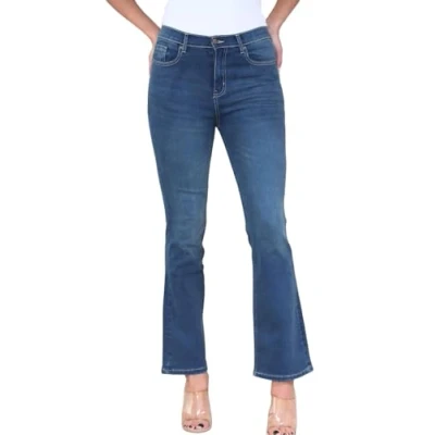 Image of MYT Womens Magic Shaping Slim Flare Leg Jeans Stretch High Waisted Ladies Boot Cut Denim Blue 16