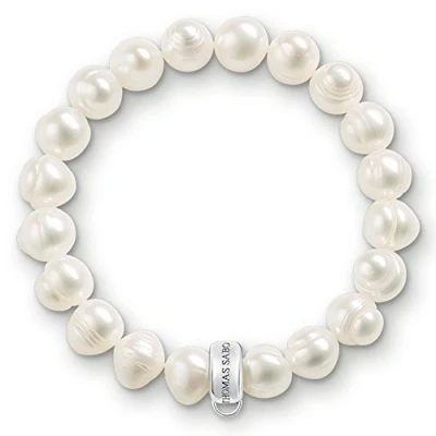 Image of Thomas Sabo Women Charm Bracelet Freshwater Pearl white Club 925 Sterling Silver X0041 082 14