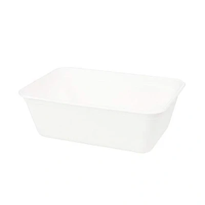 Image of BIOZOYG Organic Sugarcane Bagasse Food Containers Disposable Tableware Biodegradable I Meal Box Tray Compostable 20 oz 50 Rectangular Dishes 12x17 cm White