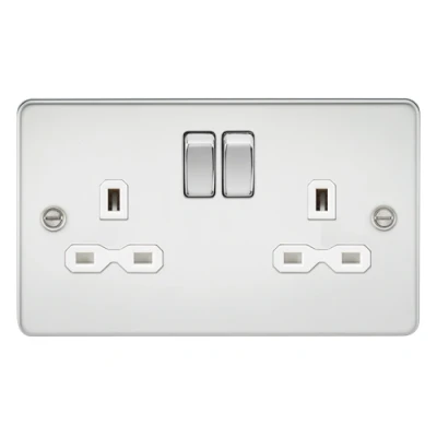 Image of KnightsBridge Flat plate 13A 2G DP switched socket polished chrome with white insert