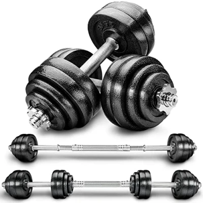 Image of RE:SPORT 2 in 1 Dumbbell Set Cast Iron With Connecting Rod Adjustable &amp; Barbell Spinlock Collars Connection Tube Lifting Training (Black, 30kg)