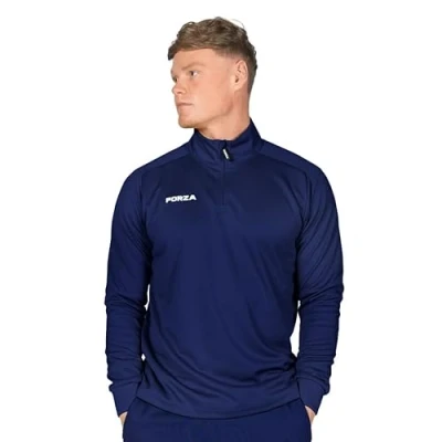 Image of FORZA Men’s Tracksuit Jacket Quarter Zip Training Track Top Mid Layer for Footballers, Runners &amp; All Athletes [6 Colour Options] (UK, Alpha, L, Regular, Navy Blue)