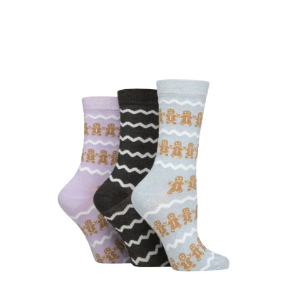 Image of Women&#039;s 3 Pair SOCKSHOP Wildfeet Christmas Patterned Bamboo Socks Gingerbread 4 8