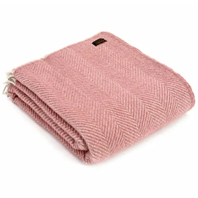 Image of Tweedmill Textiles Herringbone KNEE RUG Throw Blanket 100% Pure New Wool BRITISH MADE DUSKY PINK/PEARL