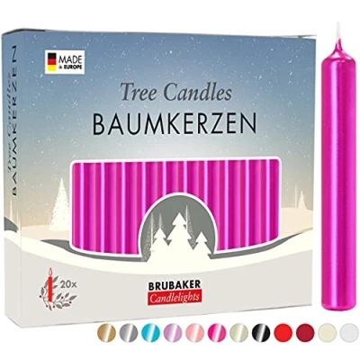 Image of BRUBAKER 20 Pack Tree Candles Wax Christmas Pyramid Pink