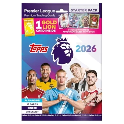 Image of Topps Premier League 2025/26 Starter Pack Includes 10 New Trading Cards, Binder, Checklist + 1 Gold Lion Card