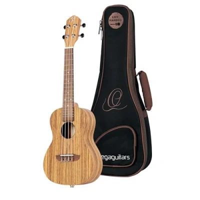 Image of Ortega Guitars Concert Ukulele Lefthanded Electro Acoustic Timber Series Including Gigbag Zebrawood, Natural (RFU11ZE L)