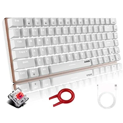 Image of Hoopond Mechanical Keyboard, AK33 White LED Backlit USB Cable Gaming 82 key Compact Keyboard with Anti ghosting Keys for Gamers &amp; Typists (Red switch, White)