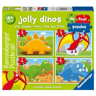 Image of Ravensburger Jolly Dinosaurs My First Jigsaw Puzzles (2, 3, 4 and 5 Piece) Educational Toys for Toddlers Age 18 Months Up