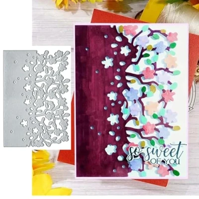 Image of Floral Flower Branch Lace Edge Greeting Card Metal Die Cuts,Sunflower Leaf Cutting Dies Cut Stencils DIY Scrapbooking Decorative Embossing Paper Making