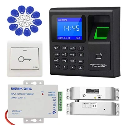 Image of KDL Complete RFID Access Control System Fingerprint Controller Keypad, DC12V / 3A Power Supply Transformer, Electronic Bolt Lock with Exit Button, 125KHz ID Keyfobs for All Type of Doors