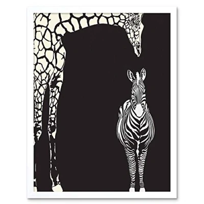 Image of Wee Blue Coo Painting Illustration Abstract Zebra Giraffe Zoo Art Print Framed Poster Wall Decor 12X16 Inch