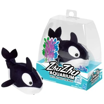 Image of Zhu Pets Aquarium Toy Fish Flip Interactive, Collectible Pet with Sounds and Movement Electronic Ages 4+, Black &amp; White