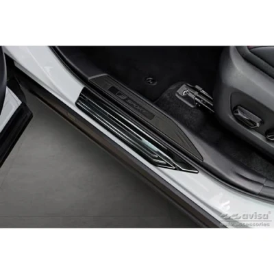 Image of Black Stainless Steel Door sill protectors compatible with Lexus NX II 2021 &#039;Lines&#039; 4 pieces