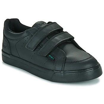 Image of Kickers Junior Unisex Tovni Twin Vel Easy Fastening Black Leather School Shoes, Black, 1 UK