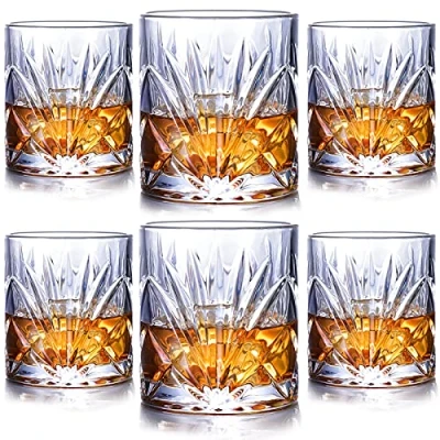 Image of JASVIC Whiskey Glass Set of 6,Whisky Tumblers 300 ml Crystal Glasses Cups, Lead Free Scotch Bourbon Drinkware