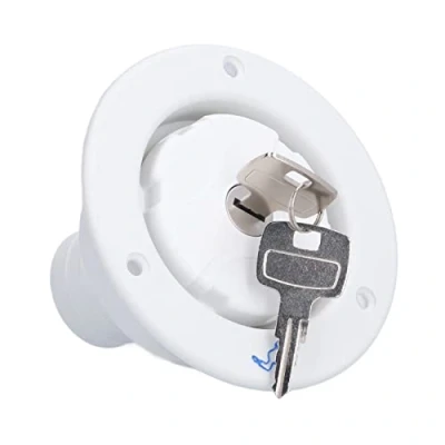 Image of Water Fill Cover PP Gravity Inlet Hatchway Filler 2 Keys Replacement Campervan Autohome RV Trailer Car Accessories (White)