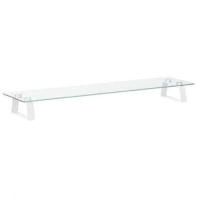 Image of vidaXL Metal and Clear Tempered Glass Monitor Stand Ergonomic Display Riser with Storage Space Modern Minimalist Design White