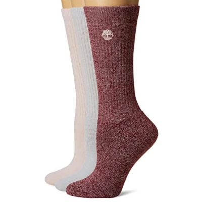 Image of Timberland Women&#039;s 3 pack Ribbed Full Comfort Boot Casual Socks, White Multi, One Size UK