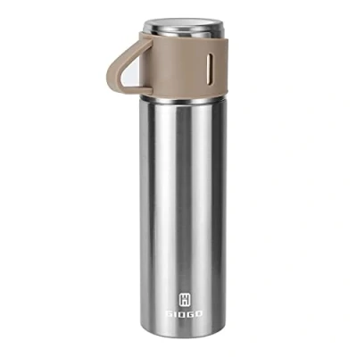 Image of Vacuum Insulated Flask 500ml/16.9oz Stainless Steel Thermo Bottle with Cup for Coffee Water Hot and Cold Drink Flasks.(Brown,Single)