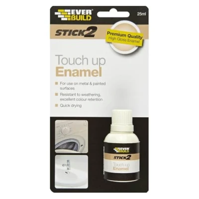 Image of Everbuild Stick 2 Touch Up Enamel Weather Resistant Excellent Colour Retention Quick Drying Premium Quality High Gloss White 25ml