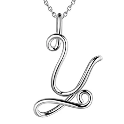 Image of Besilver Capital Cursive Initial Letter Y Necklace Charm 925 Sterling Silver Alphabet Pendant Women Men Unisex Monogram Name Bridesmaid Birthday Gift FP0024Y