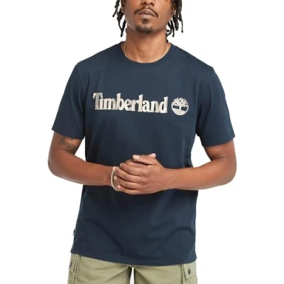 Image of Timberland Mens &#039;Kennebec River&#039; Camo Linear Logo T Shirt (Dark Sapphire) M