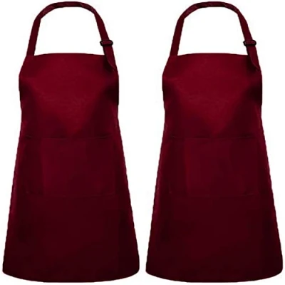 Image of Kids Apron with Pocket, 2pcs Artist Aprons for Boys Girls, Kitchen Cooking Garden Bib Aprons, Wine Red Adjustable Children Chef Baking Crafting Painting BBQ (M 3 6 Age)