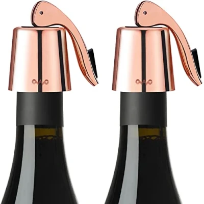 Image of OWO Wine Bottle Stopper Stainless Steel, Plug with Silicone, Expanding Beverage Stopper, Reusable Saver, Sealer Keeps Fresh (Rose Gold 2)