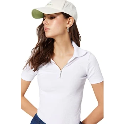 Image of Trendyol Women Slim fit Basic Polo Neck Knit Blouse,White,S