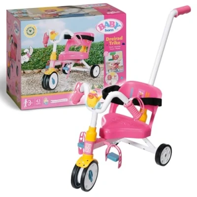 Image of BABY born Trike 835456 Tricycle for Dolls up to 43cm Features Fully Functional Wheels, Detachable Handlebar, Horn, Pedal Straps and Seat Belt Suitable Children from 3 Years Old