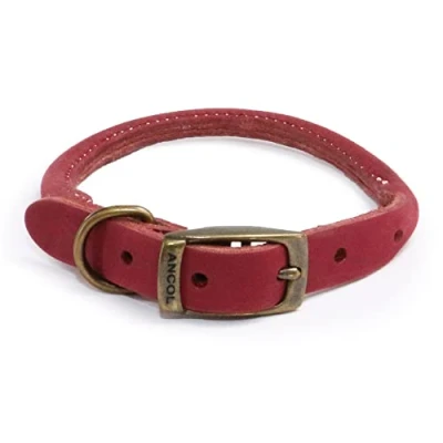 Image of Ancol Timberwolf Round Leather Collar Raspberry 50 59cm Size 7