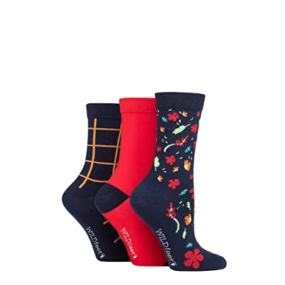 Image of Women&#039;s 3 Pair SOCKSHOP Wildfeet Cotton Novelty Patterned Socks Autumn Floral 4 8 UK