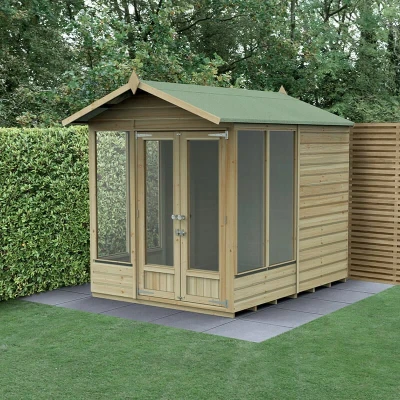 Image of 8&#039; x 6&#039; Forest Beckwood 25yr Guarantee Double Door Apex Summer House 5 Windows (2.42m 1.99m)
