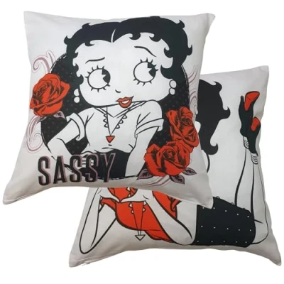 Image of Betty Boop Eras Sassy Rose Cushion Cover, Des 1 45cm Square Wink White Black Red Grey, Decorative Scatter