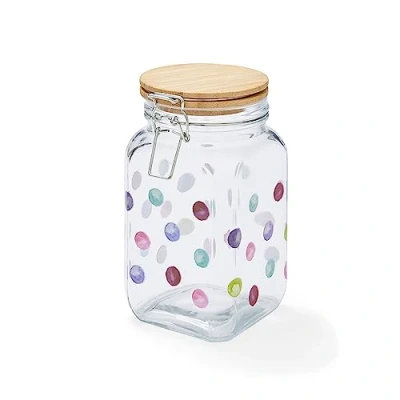 Image of Cooksmart British Designed Glass Storage Jars With Clip Lid For Kitchen Modern Designs Spaghetti Jar or Pasta Containers Spotty Dotty