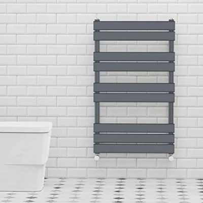 Image of Warmehaus Flat Panel Heated Towel Rail with 68mm Pipe Diameter Anthracite Grey Bathroom Ladder Radiator Warmer 1000 x 600mm