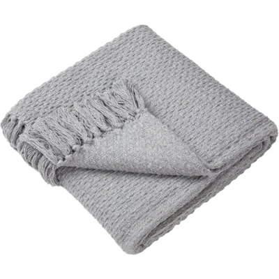 Image of Drift Home Grey Throw with Tassel (200 x 200cm) Sustainable Recycled Cotton Woven Blanket in Basket Weaved Textured Sofa Blanket/Bed Extra Large