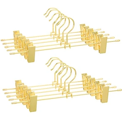 Image of SONGMICS 10 Pcs Metal Trouser Hangers 31cm with 2 Non Slip Clips for Skirts Pants Underwear Space Saving Rustproof 360 Rotation Gold CRI046G01