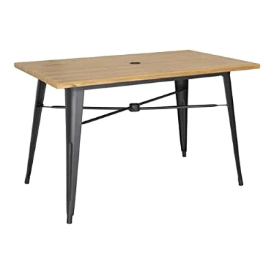 Image of Bolero Complete Outdoor Aluminium Table 120x76x76 cm Light Wood Effect Finish, Indoor Table, UV Resistant, Includes 50 mm Parasol Hole, Beer Garden FT954