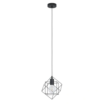 Image of EGLO Straiton Pendant Light, 1 Bulb Lamp Vintage, Industrial, Steel Light in Black, Dining Table Lamp, Living Room Hanging with E27 Socket, L 24 cm, W 20.5 cm