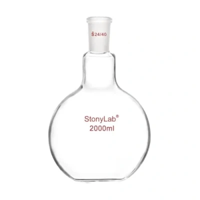 Image of StonyLab Borosilicate Glass Heavy Wall Single Neck Flat Bottom Boiling Flask, with 24/40 Standard Taper Outer Joint, 2000ml