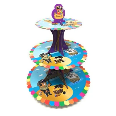 Image of AEX 3 Tier Cake Stand Cardboard Birthday Cupcake Stands For Afternoon Tea Biodegradable Round Food Fruit Dessert Display Holder Pirates