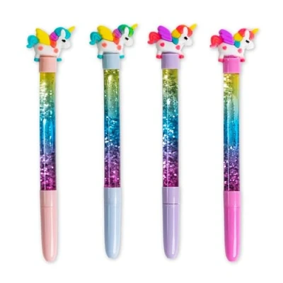 Image of Toyseum 8 x Unicorn Sparkly Glitter Pens, Pretty Fillers for Girls Party Bags, Stationery Toy Favours School Prizes and Themed Parties, Pack of