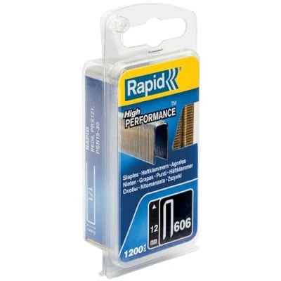 Image of Rapid High Performance Staples for Dense Materials, Narrow Crown No. 606, Leg Length 12mm, Staple Gun Staples, Resin Coated Galvanised Steel, 1200 Pieces, Blister (40109527)