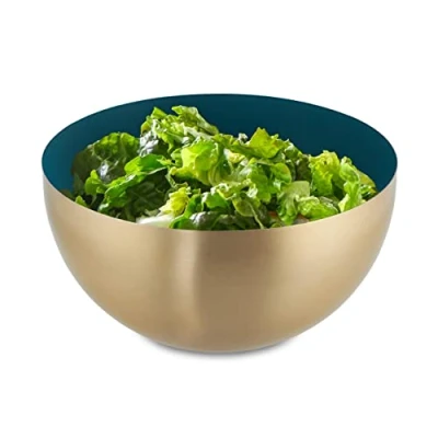 Image of Relaxdays Serving Bowl, 100% stainless steel, Green/Gold, 20 cm