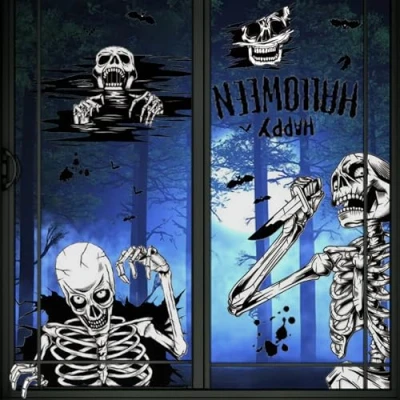 Image of Minicoco Halloween Window Stickers for Decorations Clings Skeleton Ghost Decals Party