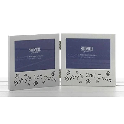 Image of 5&quot; x 3&quot; Double Photo Frame, Baby 1st and 2nd Scan Frame Satin Silver 72219