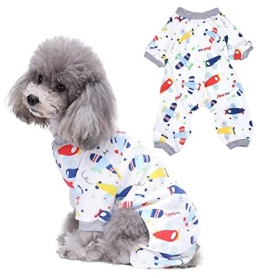 Image of Zunea Small Dog Pyjamas Puppy Girl Boy Pjs Overalls Clothes Soft Cotton Pet Cat Pajamas Outfits with Legs Chihuahua Sleeping Jumpsuit Cute Cartoon Airplane Printed Doggie Apparel Gray L