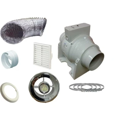 Image of XFLO100T Timer Light Inline Extractor Kit Back Draught Shutter LED Bathroom Fan